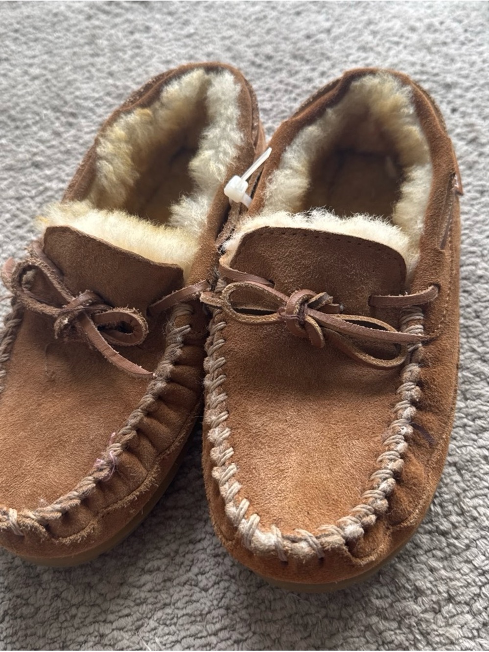 L.L. Bean Kids Brown Shearling-Lined Moccasin Slippers